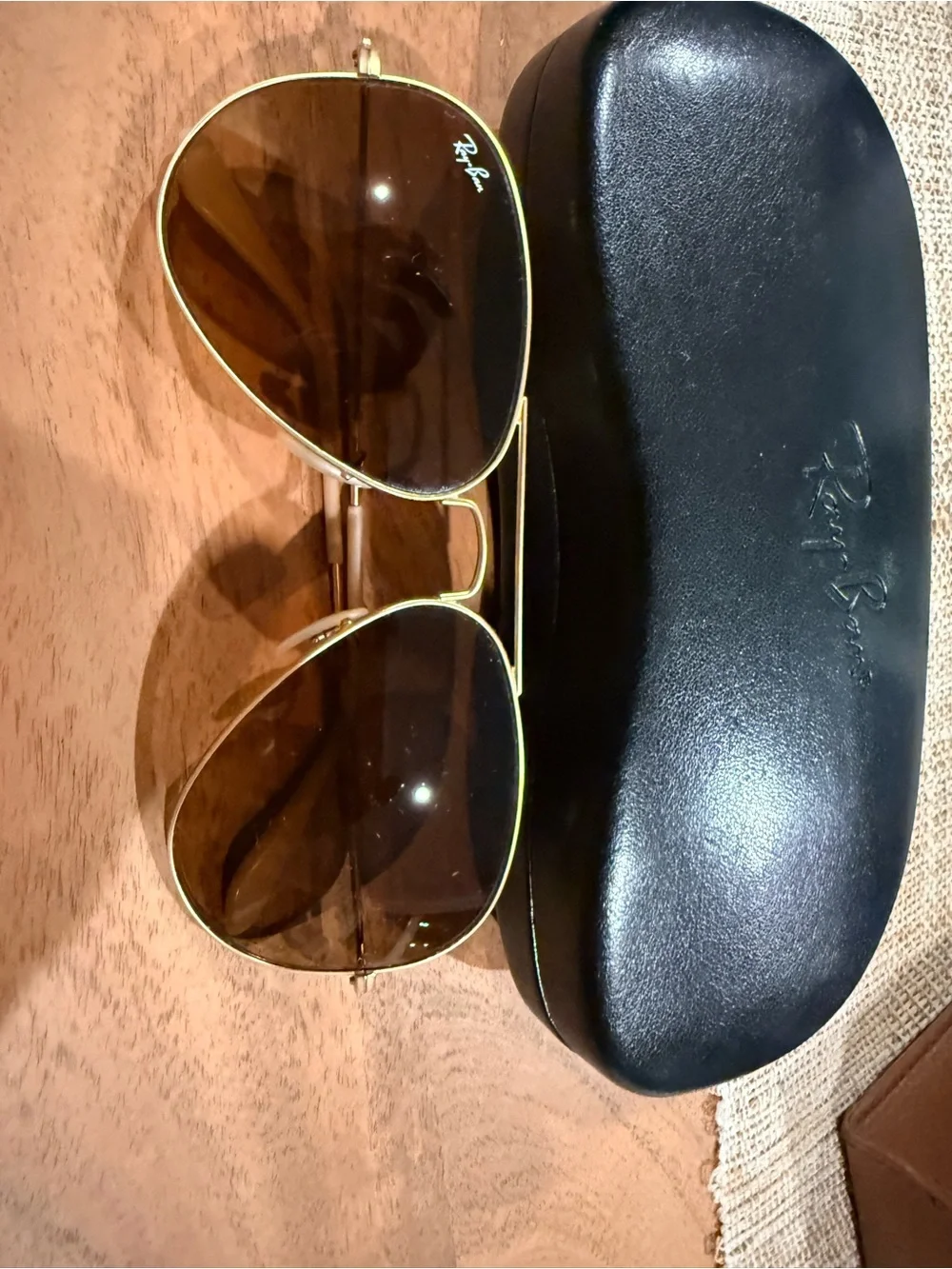 Ray-Ban Gold Aviator Sunglasses with Brown Lenses